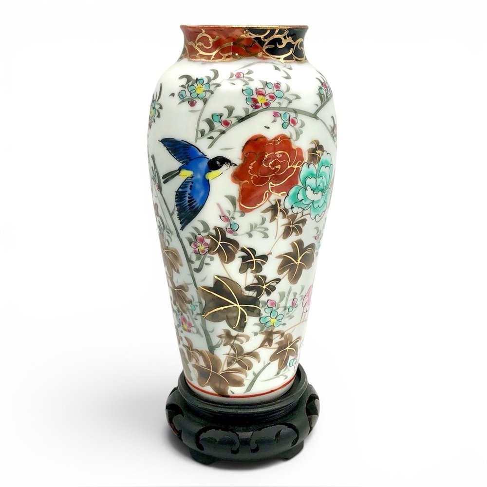 Antique Japanese Meiji Porcelain Vase Signed Matsumura Zo Bird Peony Gilt